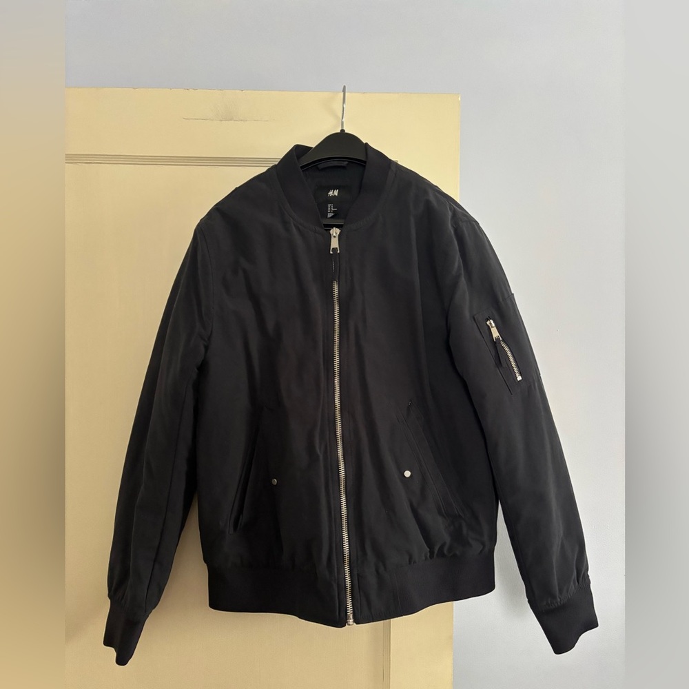 H&M NAVY Men's Bomber Jacket with Zippered Sleeve Pocket